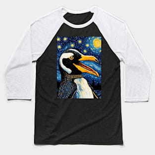 Cute Screaming Penguin Painting in a Van Gogh Starry Night Art Style Baseball T-Shirt